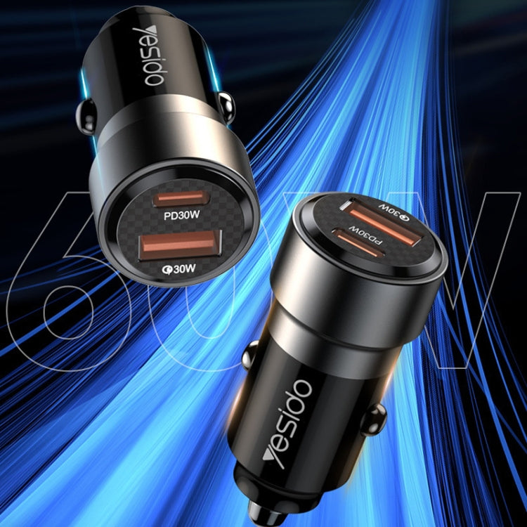 Yesido Y54 With 8 Pin To Type-C/USB-C Line Car Charger QC3.0+PD30W Type-C/USB-C+USB Dual Port Quick Charge(Black) - HoMEdemic™ 