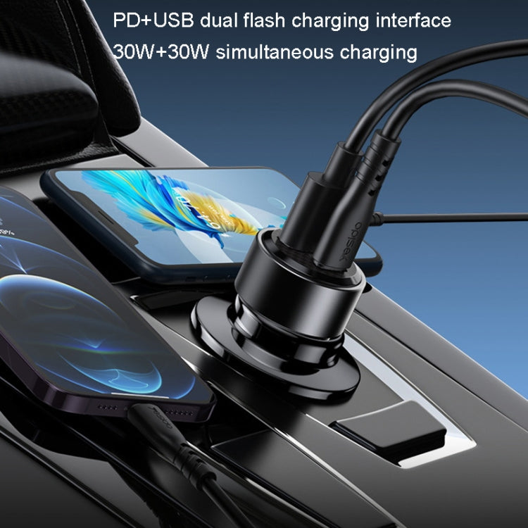 Yesido Y54 With 8 Pin To Type-C/USB-C Line Car Charger QC3.0+PD30W Type-C/USB-C+USB Dual Port Quick Charge(Black) - HoMEdemic™ 