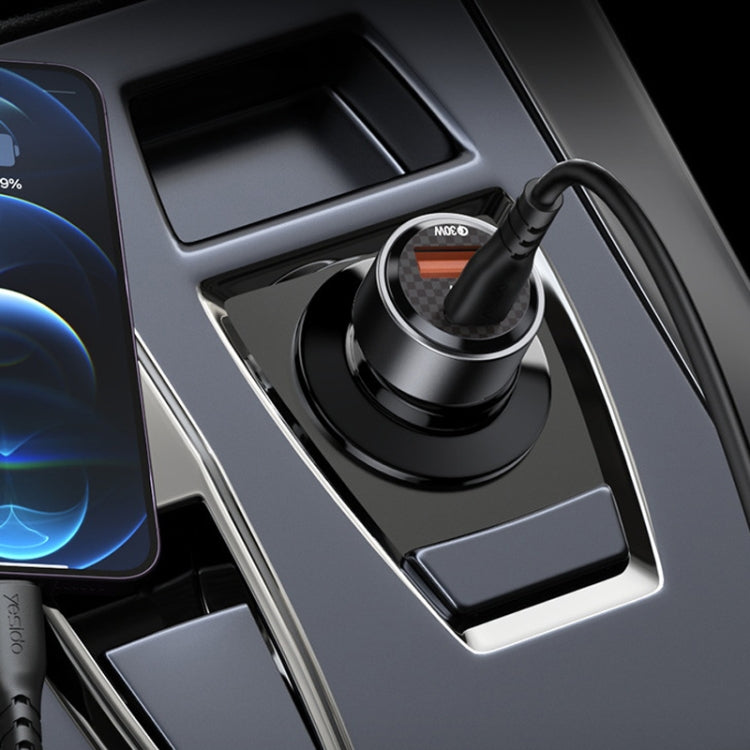 Yesido Y55 With Double Type-C/USB-C Port Line Car Charger QC3.0+PD30W Type-C/USB-C+USB Dual Port Quick Charge(Black) - HoMEdemic™ 