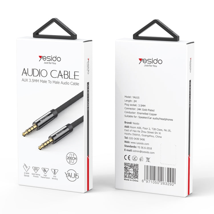 Yesido YAU15 3.5mm Male to 3.5mm Male Audio Cable, Length:2m(Black) - HoMEdemic™ 