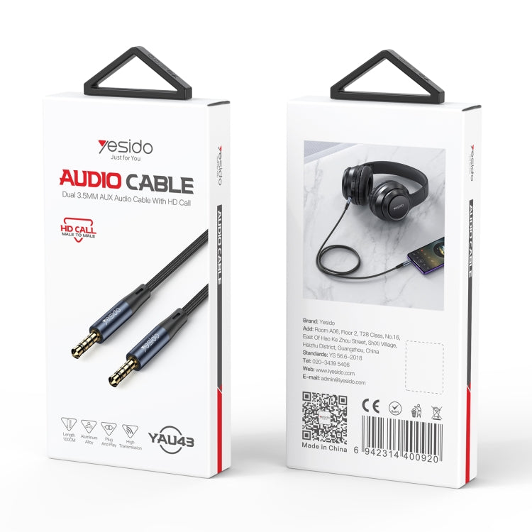Yesido YAU43 3.5mm to 3.5mm AUX Audio Adapter Cable, Length: 1m(Black) - HoMEdemic™ 