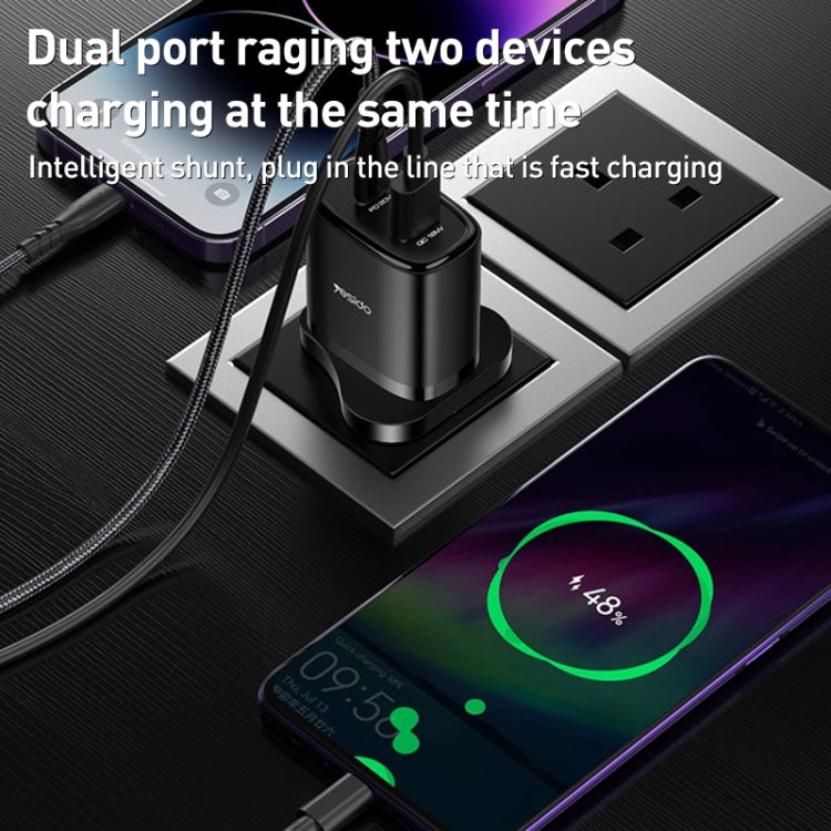 Yesido YC46 PD20W USB-C / Type-C + USB Travel Charger with 1m Type-C to 8 Pin Cable, UK Plug(Black) - HoMEdemic™ 