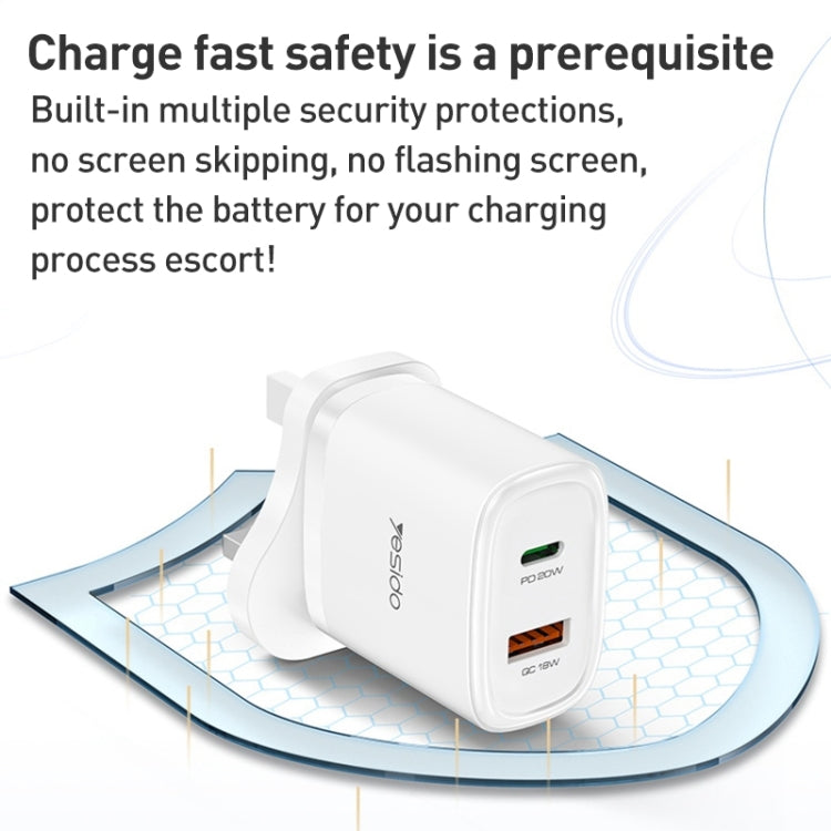 Yesido YC46 PD20W USB-C / Type-C + USB Travel Charger with 1m Type-C to 8 Pin Cable, UK Plug(Black) - HoMEdemic™ 