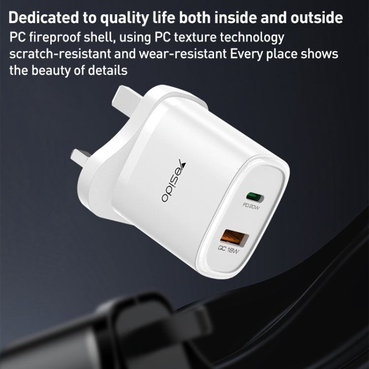 Yesido YC46 PD20W USB-C / Type-C + USB Travel Charger with 1m Type-C to 8 Pin Cable, UK Plug(Black) - HoMEdemic™ 