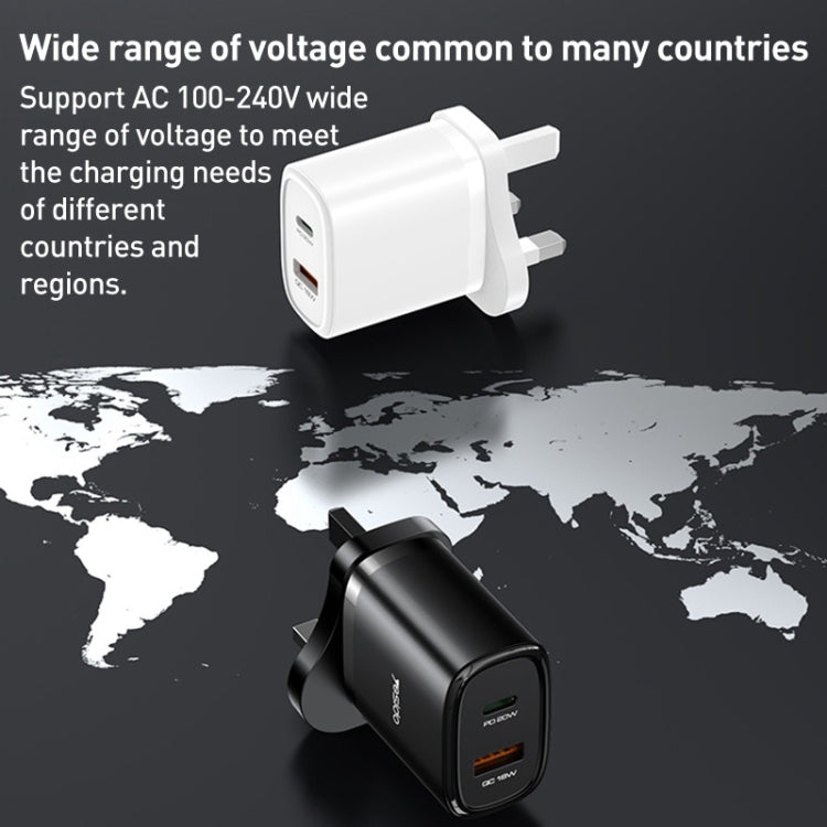 Yesido YC46 PD20W USB-C / Type-C + USB Travel Charger with 1m Type-C to 8 Pin Cable, UK Plug(Black) - HoMEdemic™ 