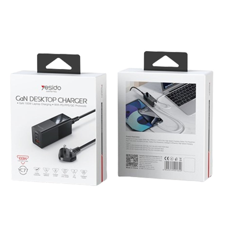 Yesido YC77 100W 2Type-C+USB Ports with 1 Socket Desktop GaN Charger(UK Plug) - HoMEdemic™ 