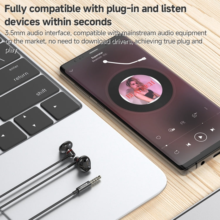 Yesido YH47 3.5mm Metal Line-Control In-Ear Wired Earphone, Length: 1.2m (Black) - HoMEdemic™ 