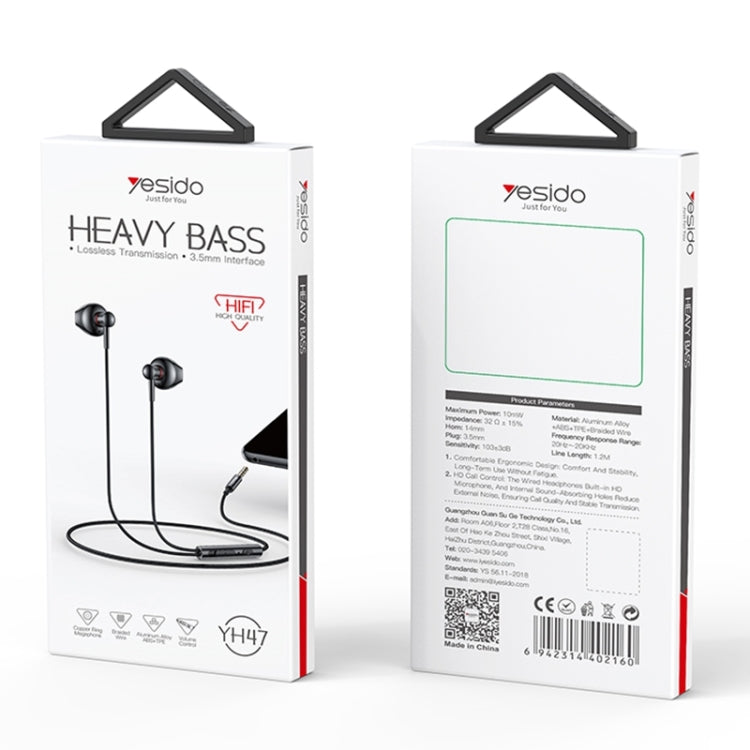 Yesido YH47 3.5mm Metal Line-Control In-Ear Wired Earphone, Length: 1.2m (Black) - HoMEdemic™ 