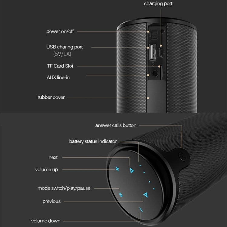 ZEALOT S8 3D Stereo Bluetooth Speaker Wireless Subwoofer Column Portable Touch Control AUX TF Card Playback Handsfree with Mic - HoMEdemic™ 