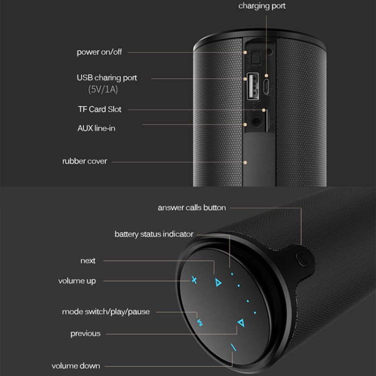 ZEALOT S8 3D Stereo Bluetooth Speaker Wireless Subwoofer Column Portable Touch Control AUX TF Card Playback Handsfree with Mic - HoMEdemic™ 