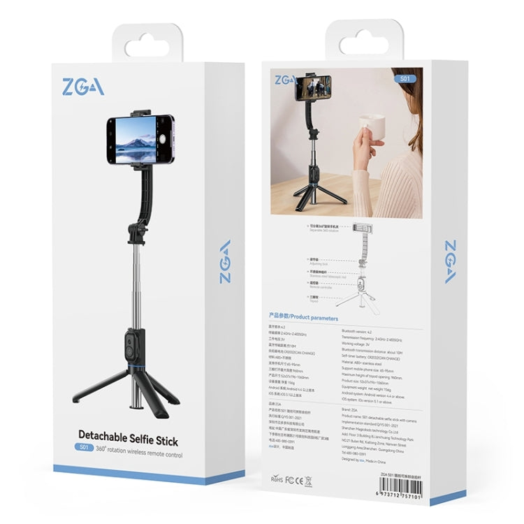 ZGA S01 Bluetooth Remote Control Detachable Tripod Selfie Stick(Black) - HoMEdemic™ 