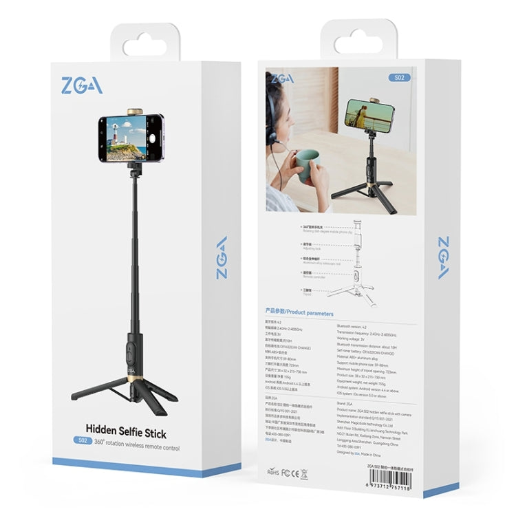 ZGA S02 Bluetooth Remote Control Hidden Tripod Selfie Stick(Black) - HoMEdemic™ 
