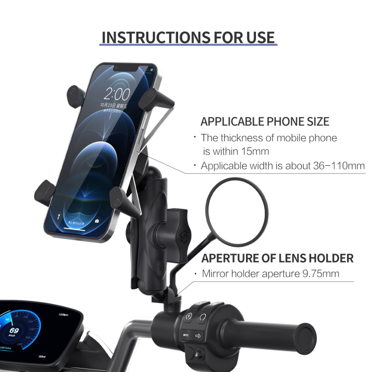 ZH-1558B1 Motorcycle Rear Mirror X-shape Aluminum Alloy Phone Holder, ZH-1558B1 - HoMEdemic™ 