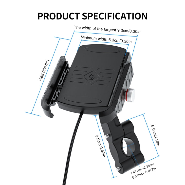 ZH-19414A1 Motorcycle Handlebar Qi USB Wireless Charging Phone Holder, ZH-19414A1 - HoMEdemic™ 
