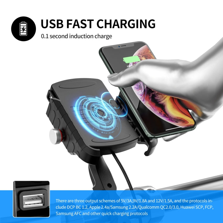 ZH-19414A1 Motorcycle Handlebar Qi USB Wireless Charging Phone Holder, ZH-19414A1 - HoMEdemic™ 