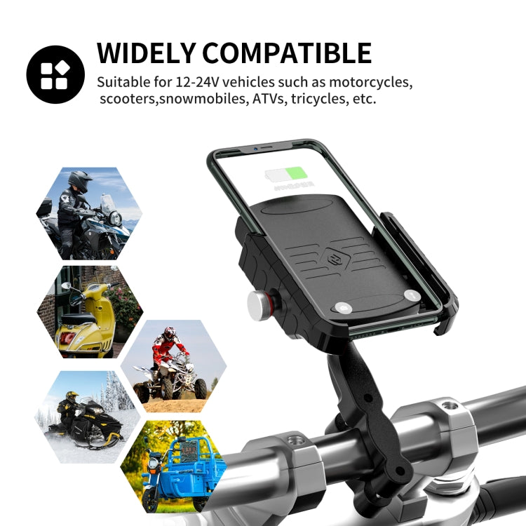 ZH-19414A1 Motorcycle Handlebar Qi USB Wireless Charging Phone Holder, ZH-19414A1 - HoMEdemic™ 