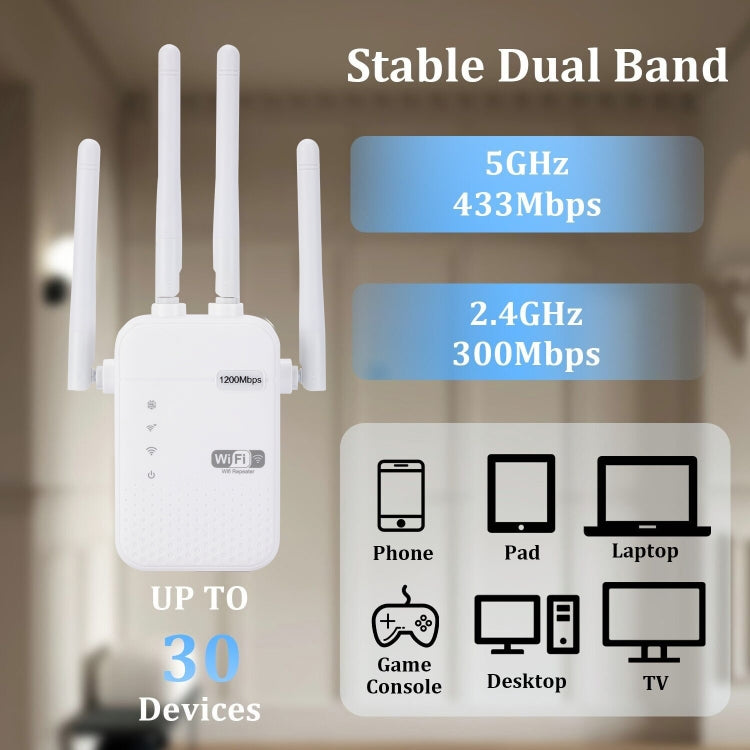 ZX-R08 1200Mbps 2.4G/5G Dual-Band WiFi Repeater Signal Amplifier, US Plug - HoMEdemic™ 