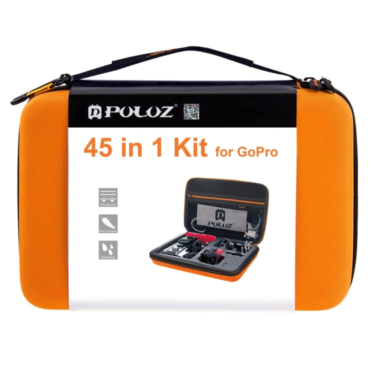 PULUZ 45 in 1 Accessories Ultimate Combo Kits with Orange EVA Case (Chest Strap + Suction Cup Mount + 3-Way Pivot Arms + J-Hook Buckle + Wrist Strap + Helmet Strap + Surface Mounts + Tripod Adapter +  ...  for GoPro, Insta360, DJI and Other Action Cameras - HoMEdemic™ 