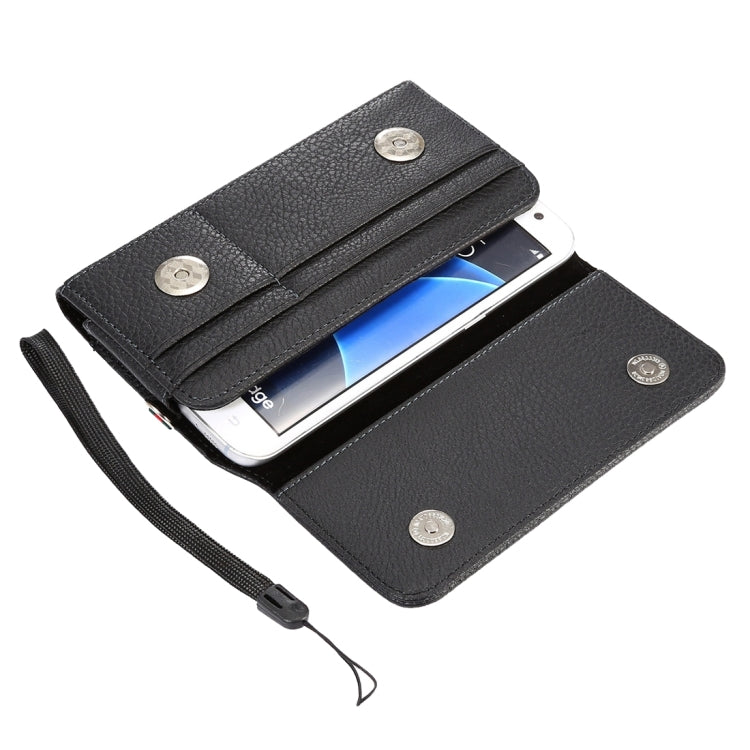Universal Litchi Texture Vertical Flip Thwartwise PU Leather Case / Waist Bag with Back Splint & Card Slots & 15cm Lanyard for Galaxy S7 Edge & S7 & S6 Edge & S6, Huawei P9 & P9 Lite & P9 Plus & Sony Xperia Z5, Xiaomi Redmi 4, Size: 15.5 x 8 x 1.8 cm - HoMEdemic™ 