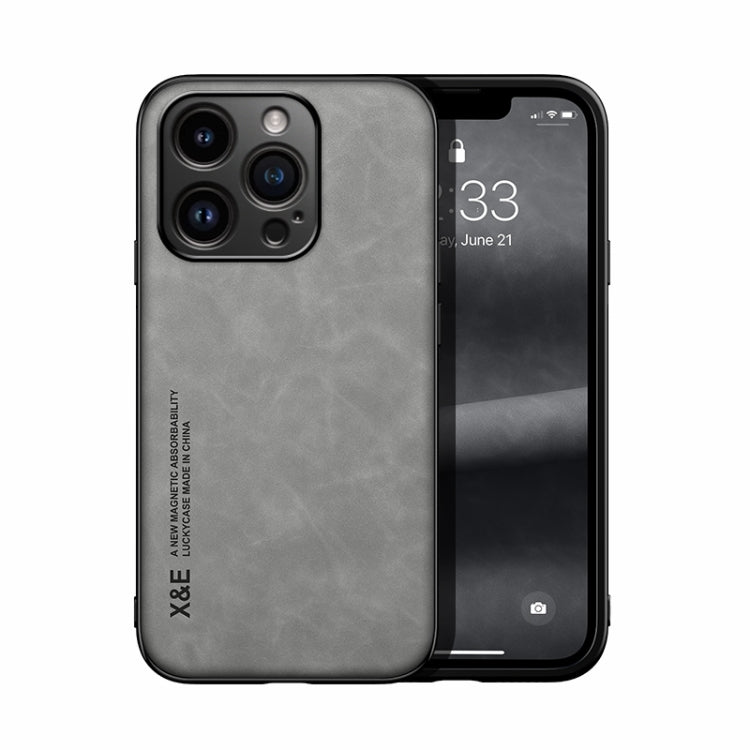 iPhone 15 Pro Skin Feel Magnetic Leather Back Phone Case(Light Grey) - HoMEdemic™ 