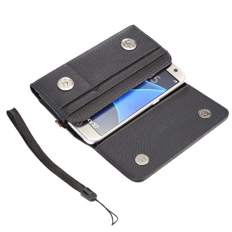 Universal Litchi Texture Vertical Flip Thwartwise PU Leather Case / Waist Bag with Back Splint & Card Slots & 15cm Lanyard for iPhone X  & Galaxy S7 & S6 Edge & S6, Huawei P9 & P9 Lite, Sony Xperia Z5, Xiaomi Redmi 4, Size: 14.6 x 7.8 x 1.8 cm - HoMEdemic™ 