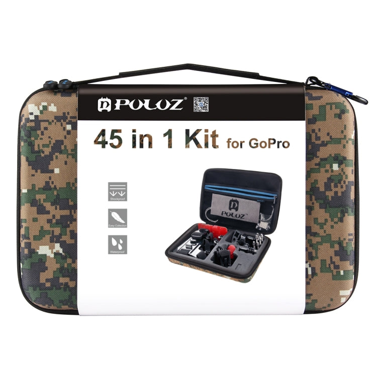 PULUZ 45 in 1 Accessories Ultimate Combo Kits with Camouflage EVA Case (Chest Strap + Suction Cup Mount + 3-Way Pivot Arms + J-Hook Buckle + Wrist Strap + Helmet Strap + Surface Mounts + Tripod Adapte ...  for GoPro, Insta360, DJI and Other Action Cameras - HoMEdemic™ 
