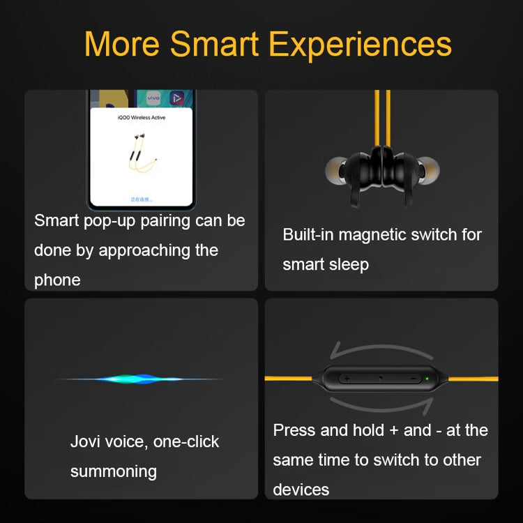 vivo IQOO Stereo Surround Sound Bluetooth Hanging Neck Magnetic Sports Earphones(Yellow) - HoMEdemic™ 